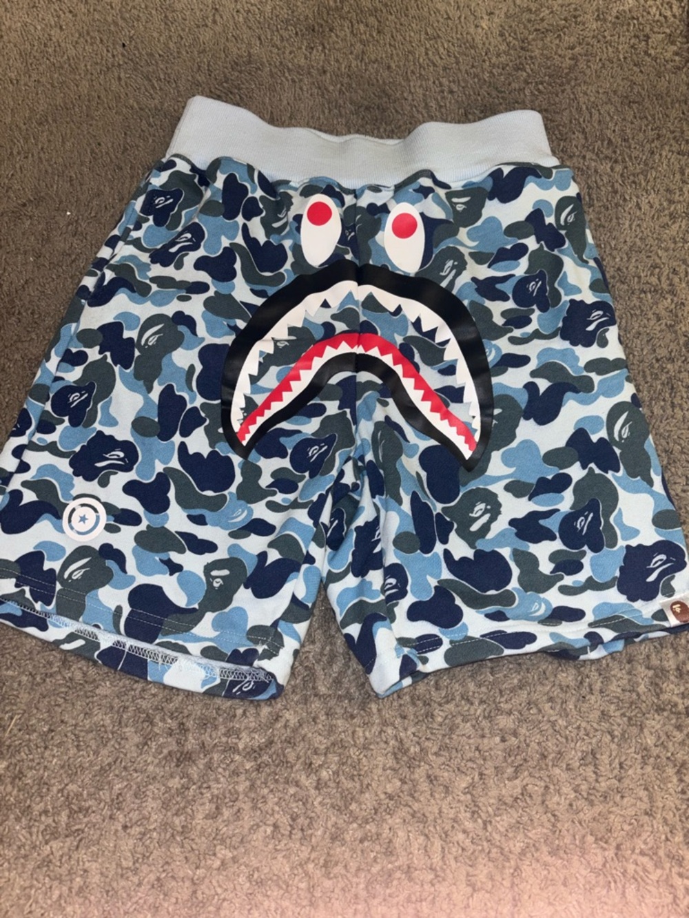 Bape Blue Camo Shark Print Men's Shorts